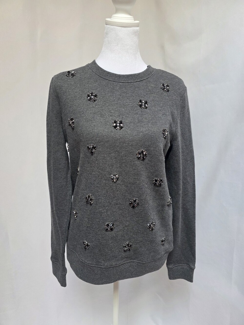 Michael Kors Gray Embellished Rhinestone Floral Crewneck Sweater Size S - Picture 1 of 9